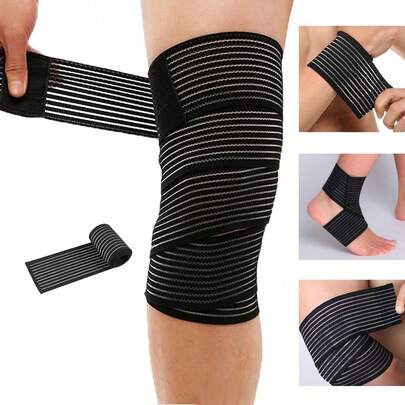 1Pc Elastic Wrap Ankle Support Brace Compression Knee Elbow Wrist Ankle Hand Support Wrap Gym Sports Bandage Strap ﻿,Compression Bandage Brace Support For Legs,Stabilising Ligaments, Squat,Basketball,Running