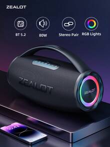 ZEALOT S97M 80W 便携式无线麦克风音箱，强劲低音，3D环绕立体声，兼容智能手机/平板电脑/电视，支持SD卡/USB/AUX输入，双设备连接，适用于汽车、户外、露营、派对等场合。 - 均碼 - 查看 15