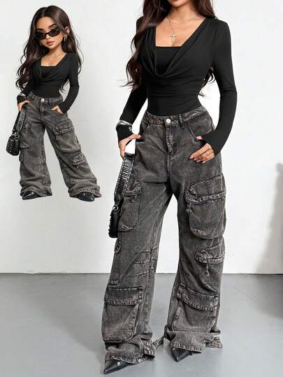 AITYI Studio Women's Bodysuit, Well Fitted, Casual & Chic Plunging Neckline, Fashionable & Sexy, Comfortable & Slim Fit, Versatile For Daily, Street, Outdoor, Commute, Y2K, Graduation, New Year, Valentine's Day, Carnival, Spring & Autumn Knit Long Sleeve Bodysuit