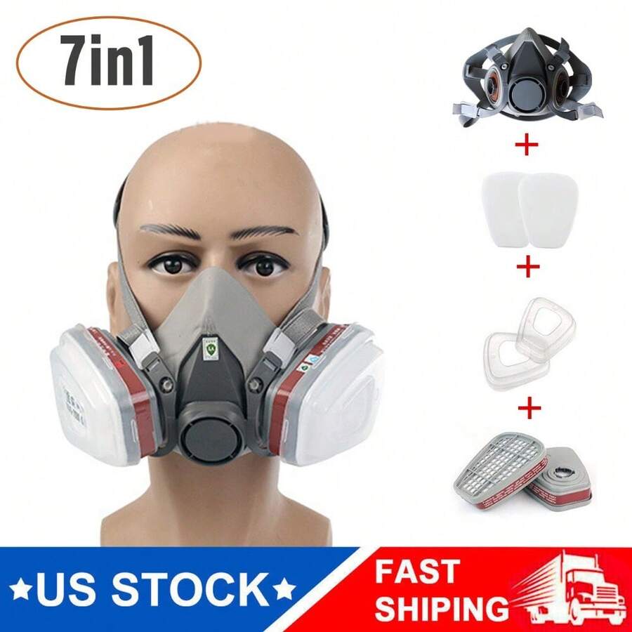 1 Pack 7-In-1 Half Face Mask With 2 Filters Included Breathable Comfortable Facepiece For Outdoor Sports Daily Use (Not NIOSH Approved) - default - View 1