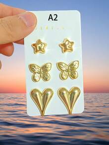 6-12件金色时尚耳环套装，时尚优雅，适合日常佩戴、派对佩戴，是馈赠佳品。 - 彩色 - 查看 4