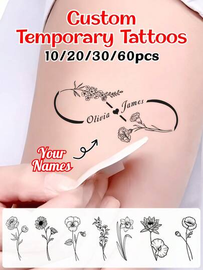 10/20/30/60pcs Customized Letter Temporary Tattoos, Best Friend Gift For Valentine's Day, Personalized Fake Tattoos, Heart Tattoos, Decorative Tattoos, Letter Tattoos, Solid Color Tattoos, Delicate Tattoos, Customized Tattoos, Personalized Tattoos, Ideal Gift For Her, Girlfriend, Wife, Boyfriend, Friend, Fashion, Party Decoration, Valentine's Day Gift, Singles Party, Wedding