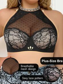 mimilemon Áo lót hai dây ren đen cỡ lớn dành cho nữ - Có gọng, nâng ngực, thiết kế gợi cảm, thoáng khí. - màu đen - Xem 5