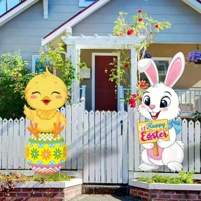 1pc Easter Limited Edition Duck & Rabbit Acrylic Garden , Outdoor Holiday Decor, No Power Needed, Suitable For Lawn And Garden, 2D Holiday Theme Decoration