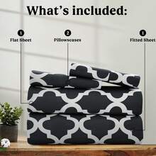 Lux Decor 4 Pieces Quatrefoil Bed Sheets - Stylish Comfy Bedding Set - Hotel Luxury Skin Friendly Cooling Sheets & Pillowcases Without Filler - Classic Collection With 16 Inches Deep Pocket - Shrinkage & Fade Resistant, Valentine's Day Bedroom, Spring Bedding Refresh, Guest Room Essentials, Dorm Room Bedding, Premium Bed Linens, Easy Care Sheets, Hypoallergenic Fabric, Year-Round Comfort, Master Bedroom Update, Matching Bedding Set, Hotel Quality Linens - 黑色 - 查看 6