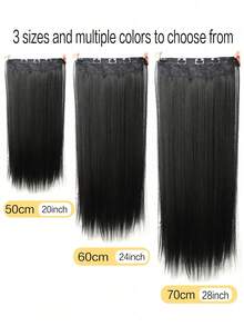 5pcs Straight/Wavy V-Shaped Hair Clips, Black Hair Extensions With 5 Clips For Daily Use - Multicolor - View 4