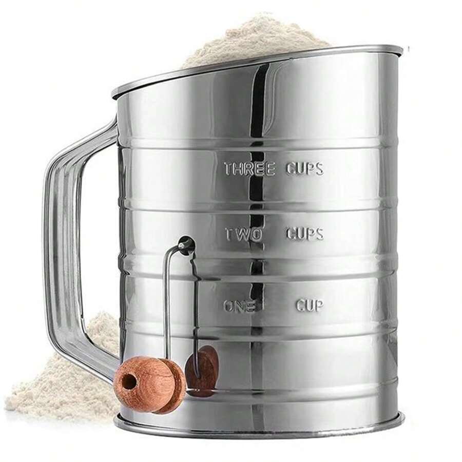 1pc Stainless Steel Flour Sifter, 3 Cup Capacity, For Sifting Fine Or Coarse Flour, Powdered Sugar, Etc. - Silver - View 1