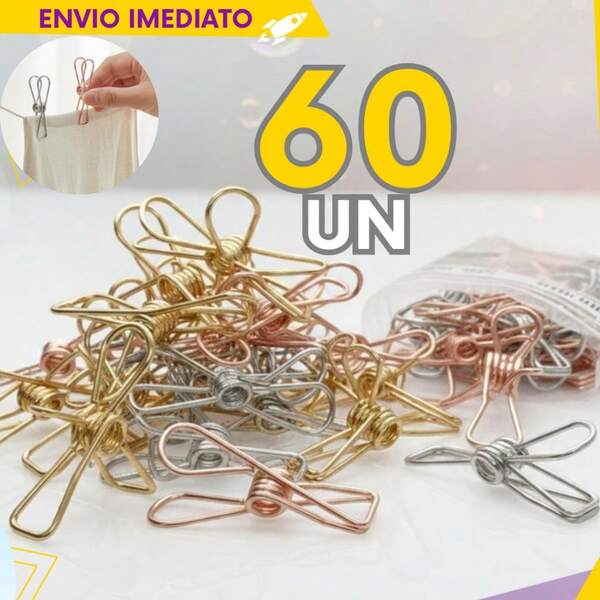 Kit 60 Prendedor De Metal Para Roupa Casa Cozinha Lavanderia Escritório Decoração Resistente