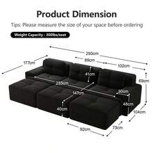 Sofas & Couches - Black + Corduroy + 3 Seat - View 3