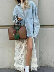 Vestido Largo de Encaje Floral y Malla para Mujer, Vestido de Tirantes con Espalda Descubierta y Amarre, Prenda Translúcida Elegante para Fiesta y Noche - Blanco - Ver 4