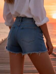 Denim Shorts For Women Distressed Jean Shorts Ripped Summer Hot Short - Baby Blue - View 5