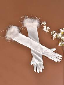 1 Pair Satin Bridal Long Gloves Bridal Gloves Wedding Long Elbow Length Finger Wedding Accessories Silk Gloves - Multicolor - View 4