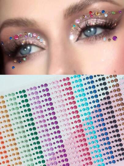 1pc 15-Color Rainbow Gradient Rhinestone Eyeshadow Sticker, Dopamine Music Festival Face Sticker, Music Festival Stage Makeup Face & Nail Decor, DIY Rhinestone Decor