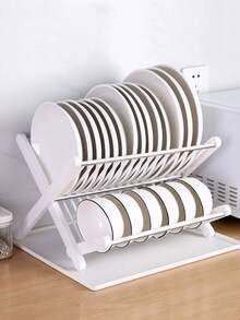 Nuevo escurridor de platos plegable, sin instalación requerida, escurridor, estante de almacenamiento, escurridor de cocina, estante para vajilla de doble capa, para el hogar - Multicolor - Ver 2