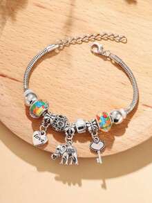 1pc Fashionable Women's Elephant & Heart Charm Bracelet Valentines - Multicolor - View 4