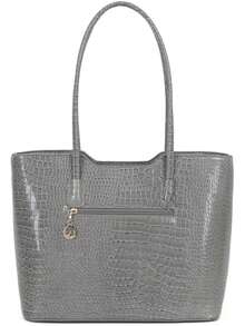 LaytonVivian L0032 Women's Large Structured Handbag With Shoulder Strap, Elegant Croco Texture, Spacious For Work And Everyday Use - Grey - View 7
