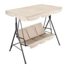 Color Caqui Columpio de Jardín de 3 Plazas con Dosel Ajustable, para Jardín y Patio - Tres asientos - Ver 8