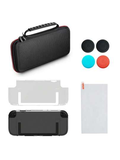 1 Set For Nintendo Switch 2: 1pc Shockproof Carrying Case + 1pc TPU Mecha Protective Shell + 4pcs Joystick Caps + 1pc Tempered Glass Screen Protector + 1pc Game Card Storage Box. Mecha-Shaped Protective Shell Design, Carrying Case Provides Comprehensive Protection Against Drops, Explosions, Scratches, And Sweat, Enhancing Gaming Operation And Experience.