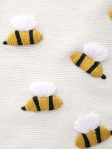 Baby Girls' Summer Handmade 3D Bee Embroidery Design Knitted Suspender Romper, Adorable And Cute, Suitable For Casual Daily Wear - White - View 5