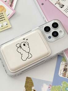 1pc Transparent Magnetic Cartoon Cute Full Coverage Phone Case With Bowknot Puppy + Magnetic PU Leather Card Holder TPU Shockproof Phone Protective Cover For IPhone11/12/13/14/15/16/17/PROMAX - Clear - View 4