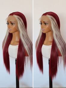 Red Brown 13x4 Synthetic Lace Front Wig 24 Inch Long Straight | For Daily Wear & Cosplay - Burgundy - View 5