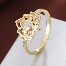 1 pieza Anillo de moda decorado con zirconia artificial con forma de loto creativa para mujeres - Multicolor - Ver 31