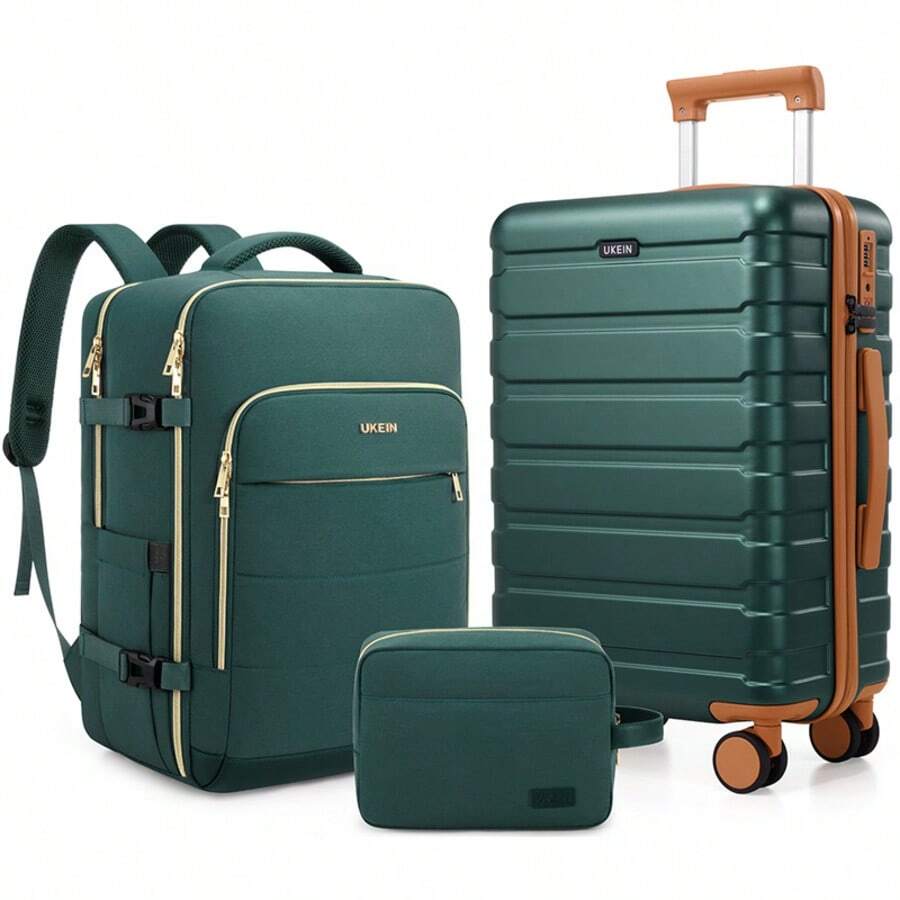 Luggage Set, PC Hardshell 20inch Carry On Luggage Set With Spinner Wheels, TSA Lock, Suitcase With Travel Backpack & 1Packing Cubes (Black, 1 Piece Set(20IN) - màu xanh lá - Xem 1