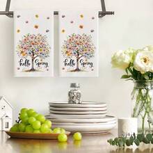 Conjunto com 1 pano de prato de fibra supermacia com estampa de árvore da primavera, 45*66cm. Ideal para decoração sazonal de cozinha e mesa de jantar, perfeito para a primavera. - Multicolorido - Ver 1