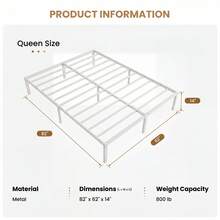 SHA CERLIN Twin/Full/Queen/King Size Bed Frame, White, 14 In Metal Platform Bed With Heavy Duty Steel Slat Support, Under-Bed Storage Space, No Box Spring Needed, Easy Assembly, Stable Structure, 800 LB Weight Capacity - 白色 - 查看 10