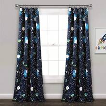 Cortinas para Ventana de filtrado de luz diseño de Cohetes Estrellas del Espacio Exterior Galaxia Planeta Cohete Juego de Paneles para Sala de Estar Comedor recámara -009 - 132.1An x 213.4Al cm (2 Paneles) - Ver 2