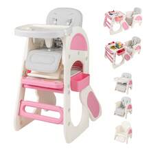 COSTWAY Convertible Baby High Chair, Baby Feeding Chair With Double-Layer Tray & Adjustable Backrest, Kids Table And Chair Set W/ Double-Sided Tabletop & Side Storage Baskets, Pink - Pink - View 2