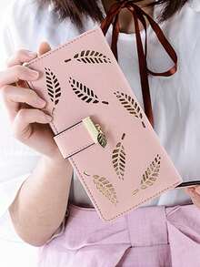 1pc New Fashion Casual Versatile Short Leaf Wallet, Multi-Functional Multi-Card Holder Wallet - Pink - View 3