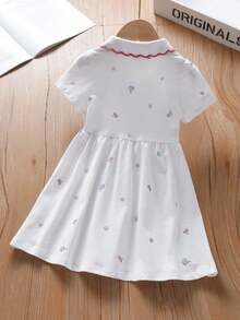 Vestido polo casual de verano con estampado integral de manga corta para niñas jóvenes - Blanco - Ver 2