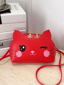 1pc Girl's PU Leather Zipper Closure Cute Cartoon Cat Youth Small Crossbody Bag, Suitable For Daily Use - Cat - View 16