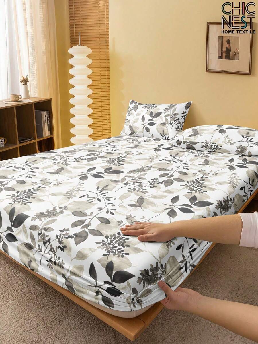 1件装树叶枝蔓花卉图案床笠，优雅床垫保护套，情人节爱心床垫罩，床单，柔软透气，适用于各种尺寸的床——单人床、双人床、特大号床、大号床，深口袋设计，最大可达11.8英寸，透气防皱，提升睡眠质量，可机洗。返校季宿舍必备。 - 彩色 - 查看 1