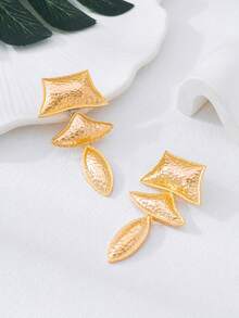 2件套几何锤纹不对称流苏耳环，时尚百搭，适合女性街头和派对场合佩戴 - 金色 - 查看 4