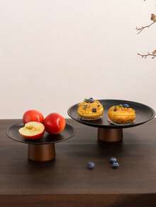 1pc Stainless Steel Tray Stand With Wooden Base, Dessert & Candy Display Plate, Multipurpose Fruit Tray, Suitable For Dining Table Decor, Home And Kitchen Serving Platter, Ideal For Eid - Black - View 5