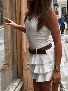 Spring/Summer New Women's Solid Color V-Neck Ruffle Layered Mini Dress - Sexy, Elegant, Fashionable - White - View 4