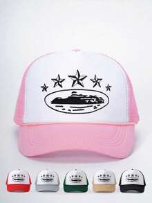 1 件 Y2K 风格女式刺绣五角星海绵抽绳网眼棒球帽，可调节，休闲户外太阳帽，适合春秋旅行、海滩，适合男士 Y2K 时尚青年帽 - 棒球帽 - 查看 18