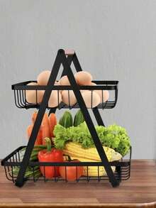 2-Tier Kitchen Fruit Basket Rack Organizer For Fruit And Bread - Black - View 3