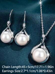 1 Conjunto de Brincos e Colar de Joia com Pérolas Falsas em Aço Inoxidável para Mulheres, Brincos e Colar de Festa de Estilo Personalizado e de Luxo no Estilo Ins, Sem Caixa de Presente - Prata - Visão 6