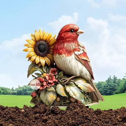 2D Acrylic Garden ,Red Bird & Sunflower Yard Art,Outdoor Lawn Decor,Waterproof Garden Ornament,Weatherproof Outdoor Decor,Spring Summer Garden Decor