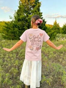 Tween Girls Casual Printed Round Neck Short Sleeve T-Shirt, Summer Top - Pink - View 7