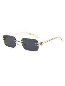 1 Pair Black & Gold Metallic Frameless Retro Chic Fashion Glasses, Unisex Design Suitable For Street Style, Driving, Vacation, Beach, Runway, And Daily Wear - Black - View 7