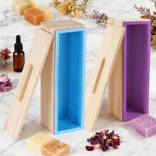 1个长方形硅胶皂模，带木盖和收纳盒，手工皂DIY工艺品和礼品制作硅胶皂模 - 多色 - 查看 8