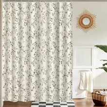 棕色花卉图案浴帘，叶子和花朵设计，乡村风格浴室装饰，浴室装饰及配件，房间装饰，适用于家庭、酒店、度假村，可作礼品，采用涤纶面料制成 - 彩色 - 查看 2