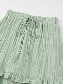 EARO Women's Long Ruffle Hem Skirt, Casual Flowy Mid-Length Skirt, Non-Stretch Fabric, Fashion Versatile Loose Fit Slimming - Mint Green - View 3