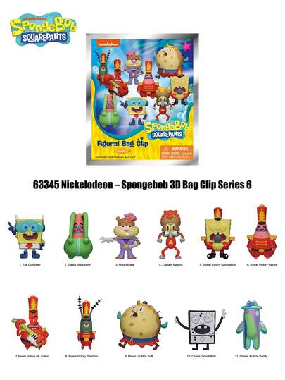 Nickelodeon 海绵宝宝官方授权PVC盲袋3D立体人偶包夹挂件，包含快手等动漫角色，可作背包装饰礼品，1个装，尼克儿童频道出品