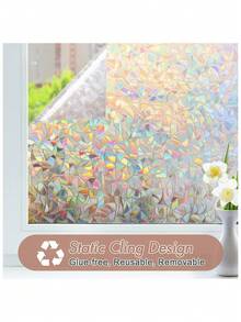 1 Roll Of Window Privacy Film With Installation Tools, Static Window Clings Vinyl 3D Decals Stickers Rainbow Window Film For Glass Door Heat Control Anti UV - Crescent Moon - View 9