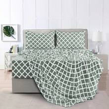 Lux Decor 4 Pieces Quatrefoil Bed Sheets - Stylish Comfy Bedding Set - Hotel Luxury Skin Friendly Cooling Sheets & Pillowcases Without Filler - Classic Collection With 16 Inches Deep Pocket - Shrinkage & Fade Resistant, Valentine's Day Bedroom, Spring Bedding Refresh, Guest Room Essentials, Dorm Room Bedding, Premium Bed Linens, Easy Care Sheets, Hypoallergenic Fabric, Year-Round Comfort, Master Bedroom Update, Matching Bedding Set, Hotel Quality Linens - 灰色和白色 - 查看 5